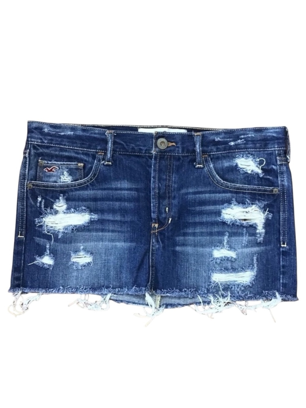 HOLLISTER Cali denim mini skirt ripped 100% cotton button fly jeans size 27